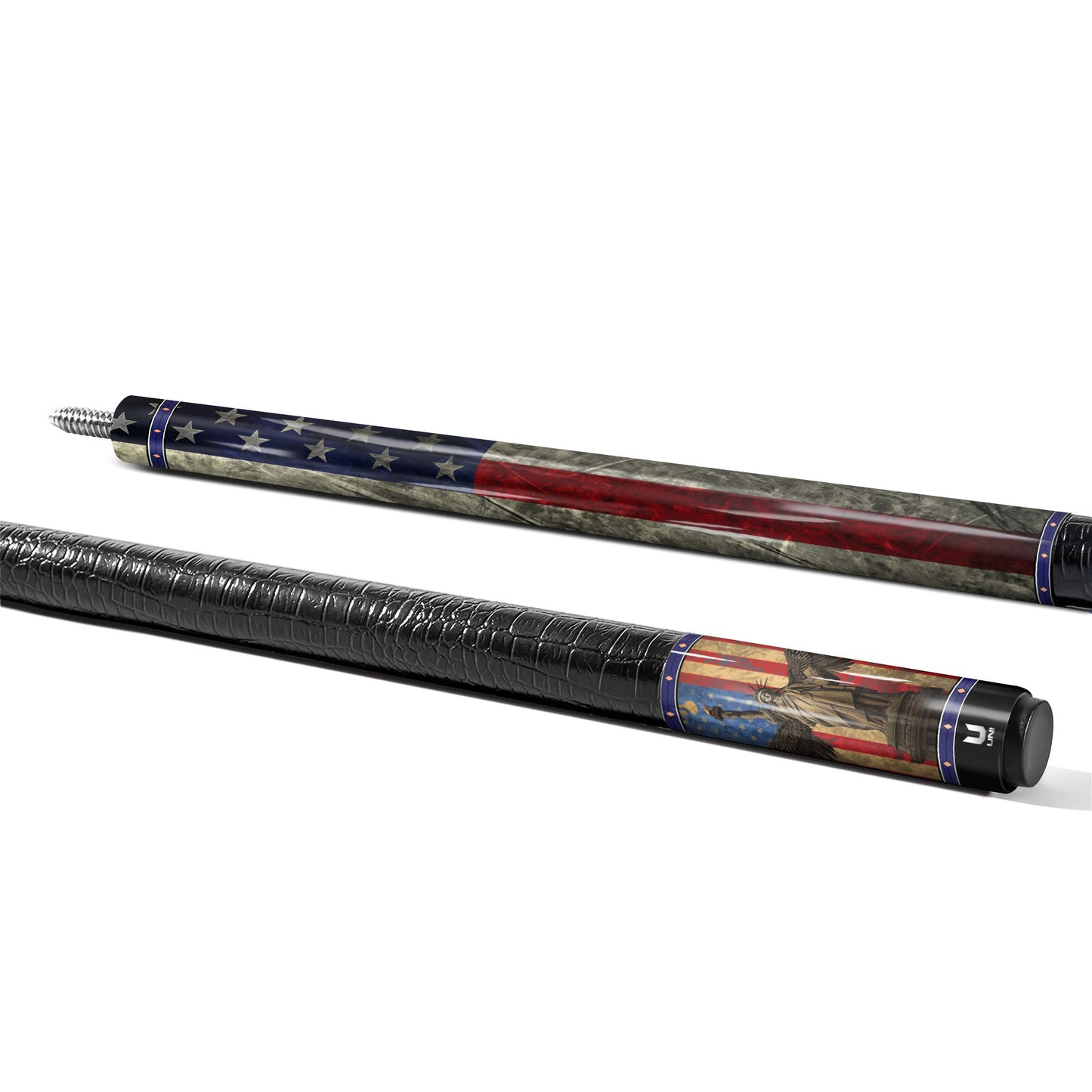 Patriotic Liberty Wing Carbon Fiber Pool Cue - American Flag & Liberty Angel Art Stick