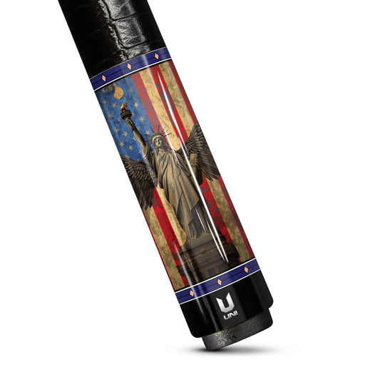 Patriotic Liberty Wing Carbon Fiber Pool Cue - American Flag & Liberty Angel Art Stick