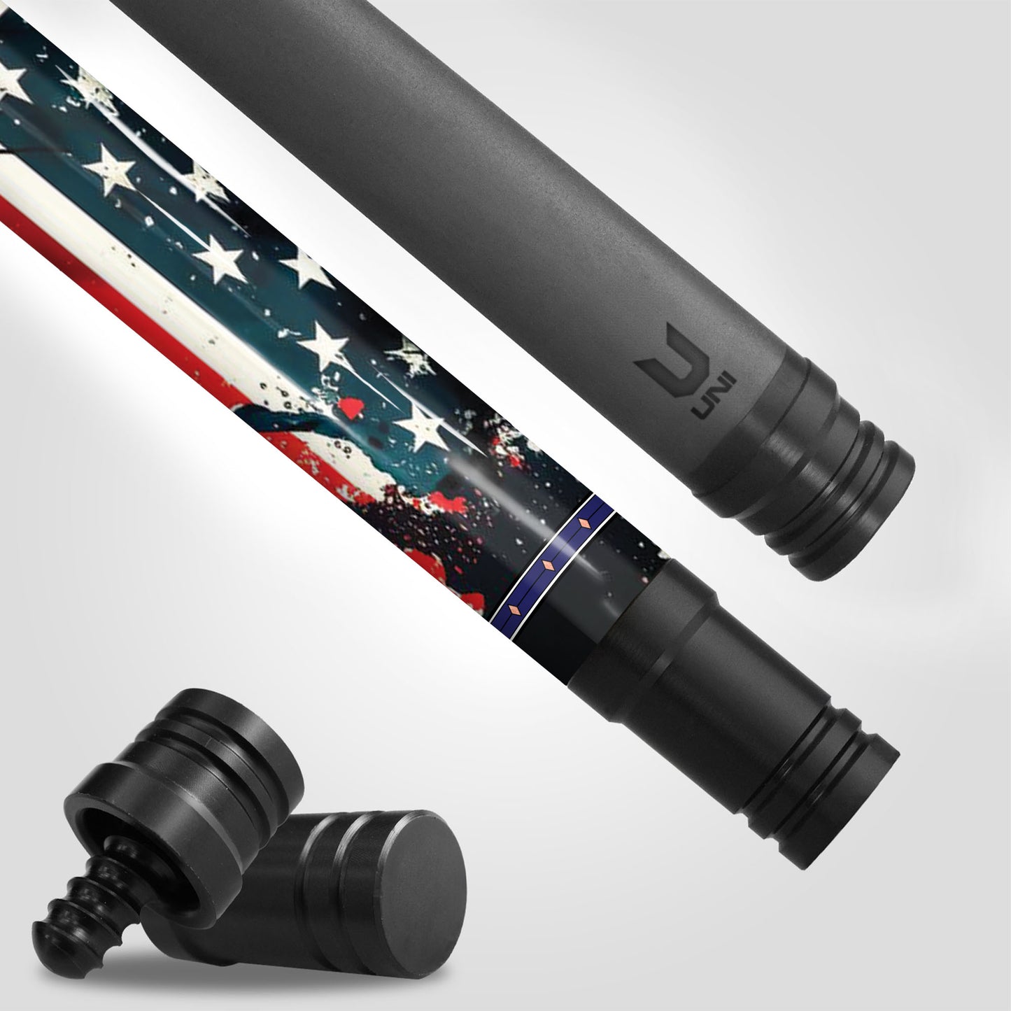 American Rebel Skull Carbon Fiber Pool Cue - Splatter Flag & Patriot Shroud Art Stick