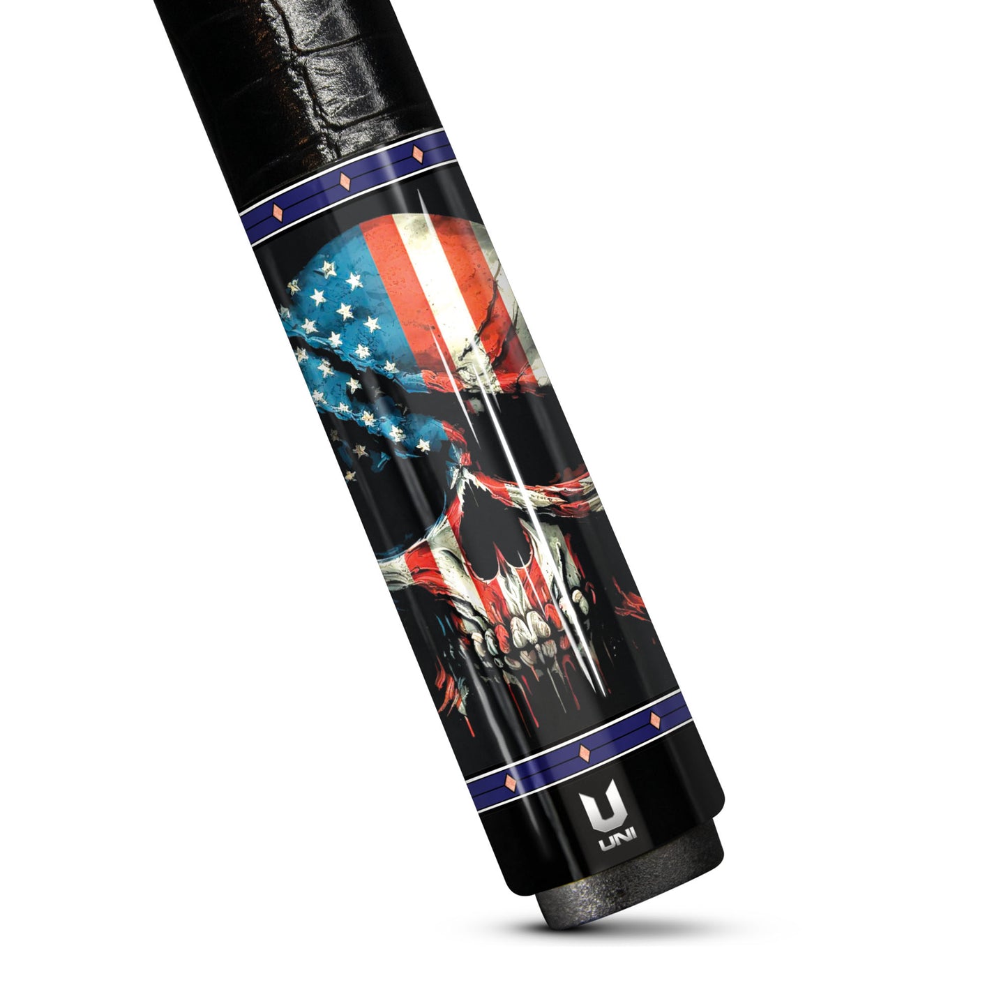 American Rebel Skull Carbon Fiber Pool Cue - Splatter Flag & Patriot Shroud Art Stick