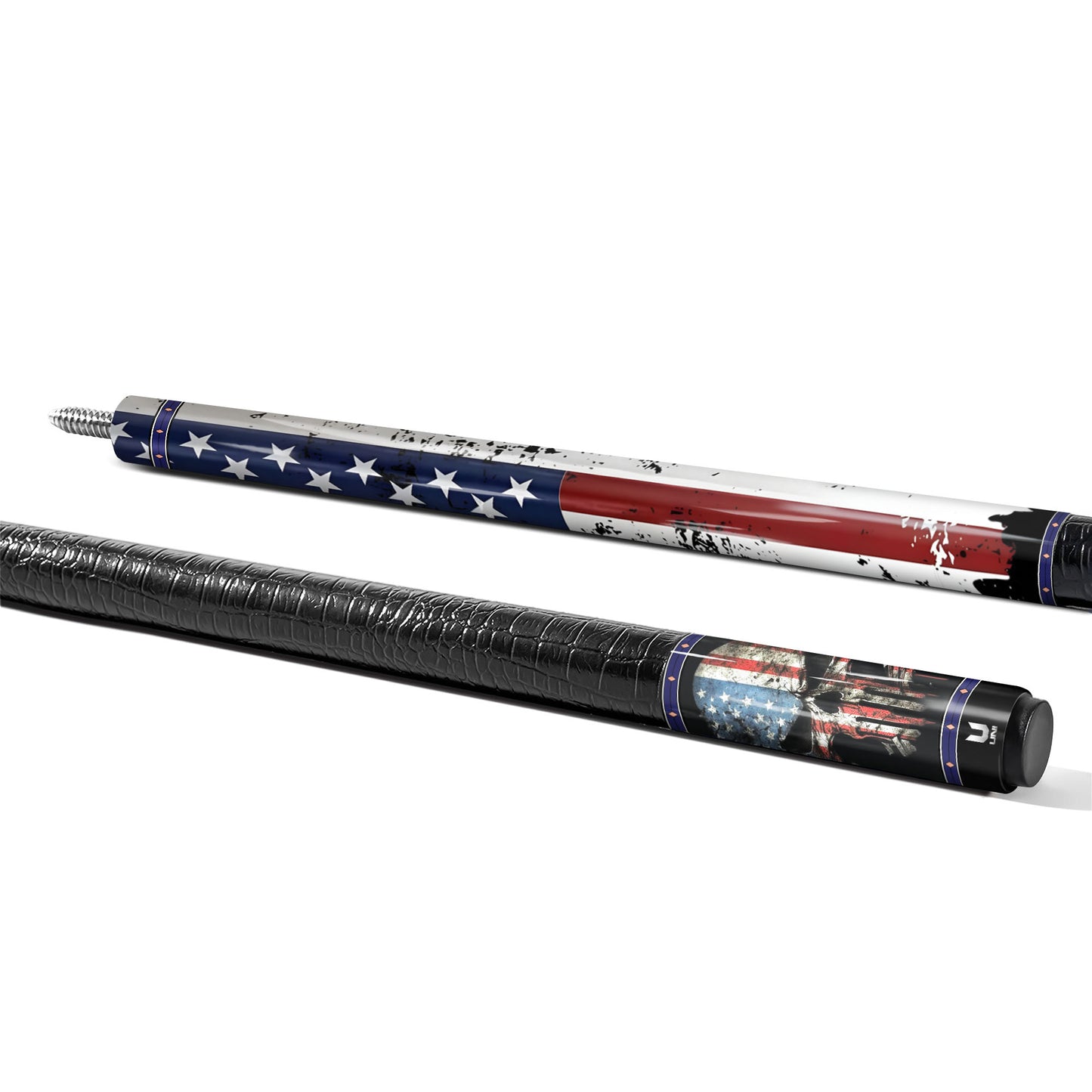 Punisher Patriot Carbon Fiber Pool Cue - Distressed Flag & Tactical Skull Art Stick