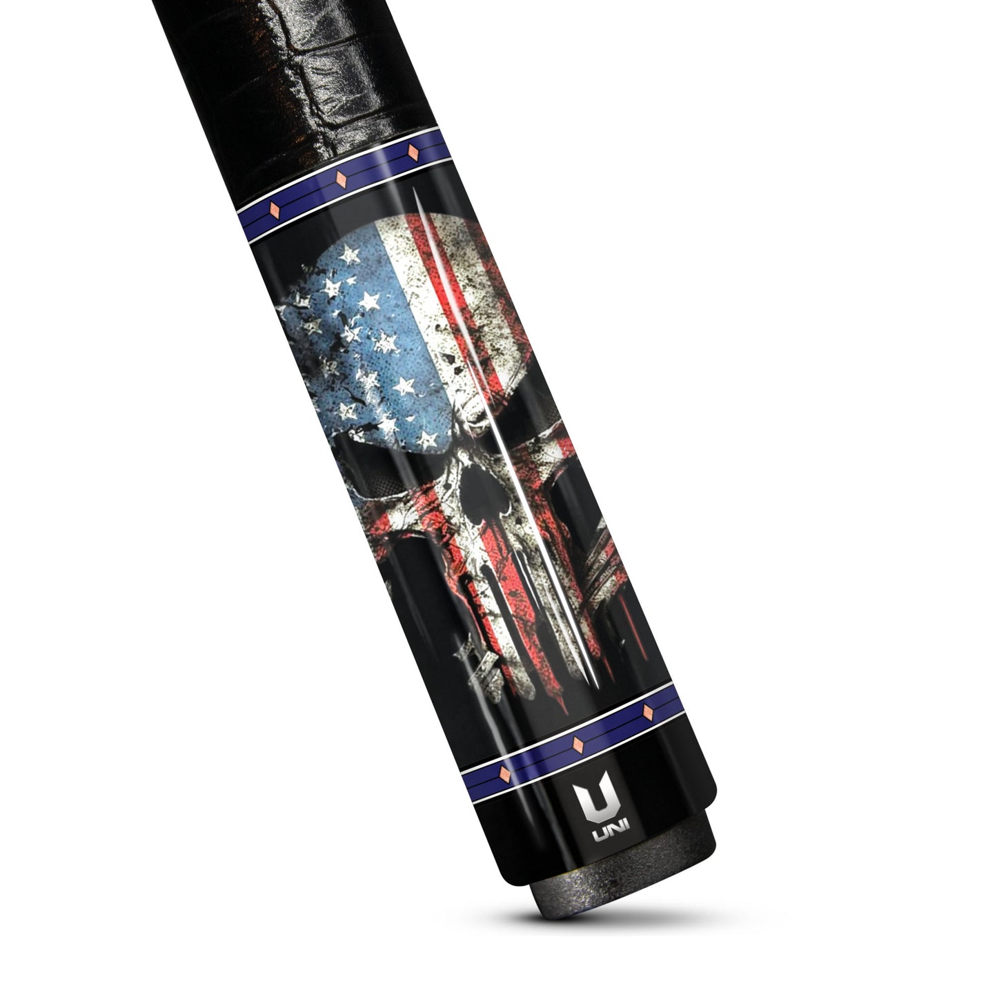 Punisher Patriot Carbon Fiber Pool Cue - Distressed Flag & Tactical Skull Art Stick