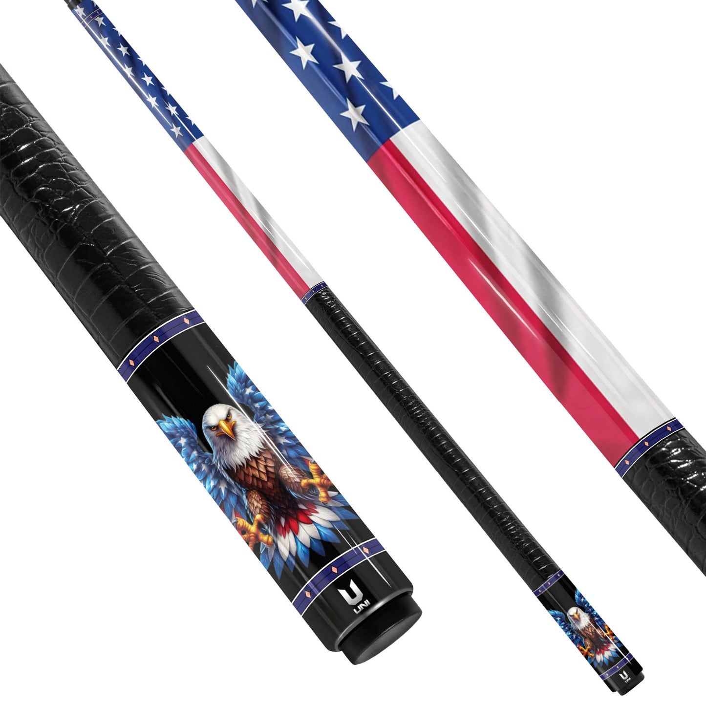 Sovereign Wings Unleashed Carbon Fiber Pool Cue - Vibrant Flag & Soaring Patriot Eagle Stick