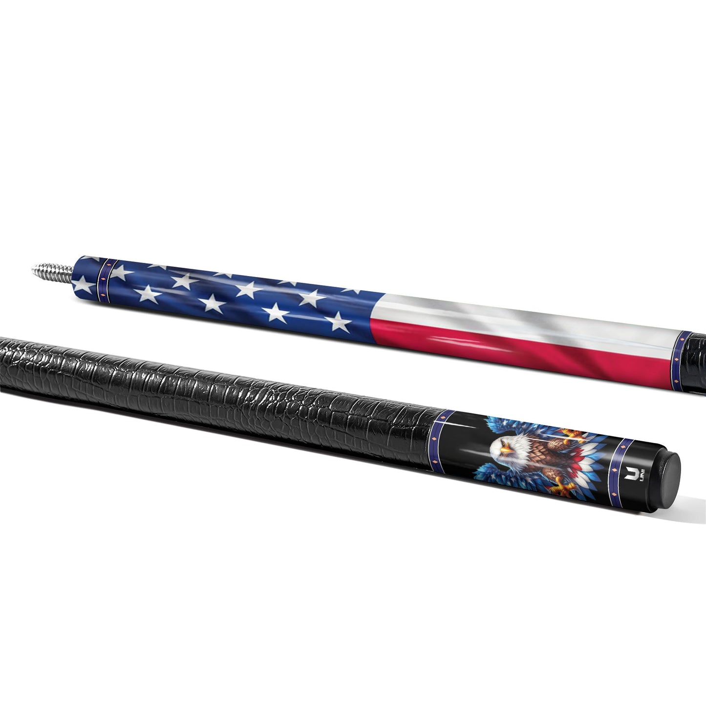 Sovereign Wings Unleashed Carbon Fiber Pool Cue - Vibrant Flag & Soaring Patriot Eagle Stick