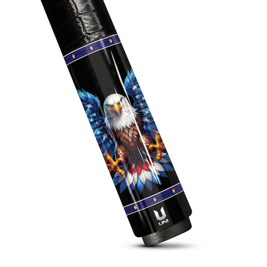 Sovereign Wings Unleashed Carbon Fiber Pool Cue - Vibrant Flag & Soaring Patriot Eagle Stick
