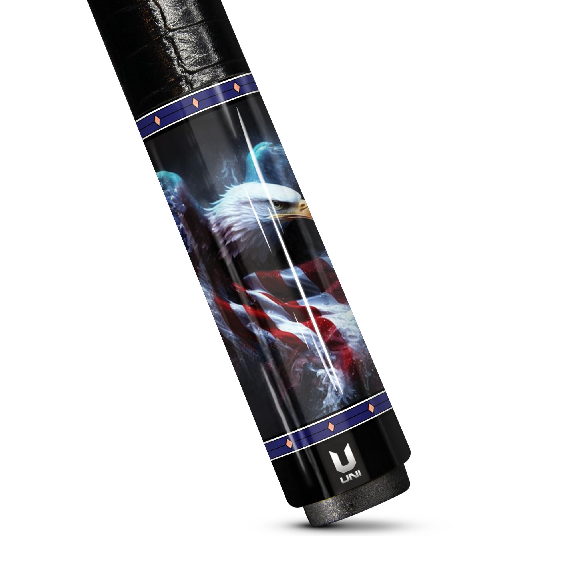 Eternal Liberty Flame Carbon Fiber Pool Cue - Soaring Eagle Patriotic Cinematic Art Stick