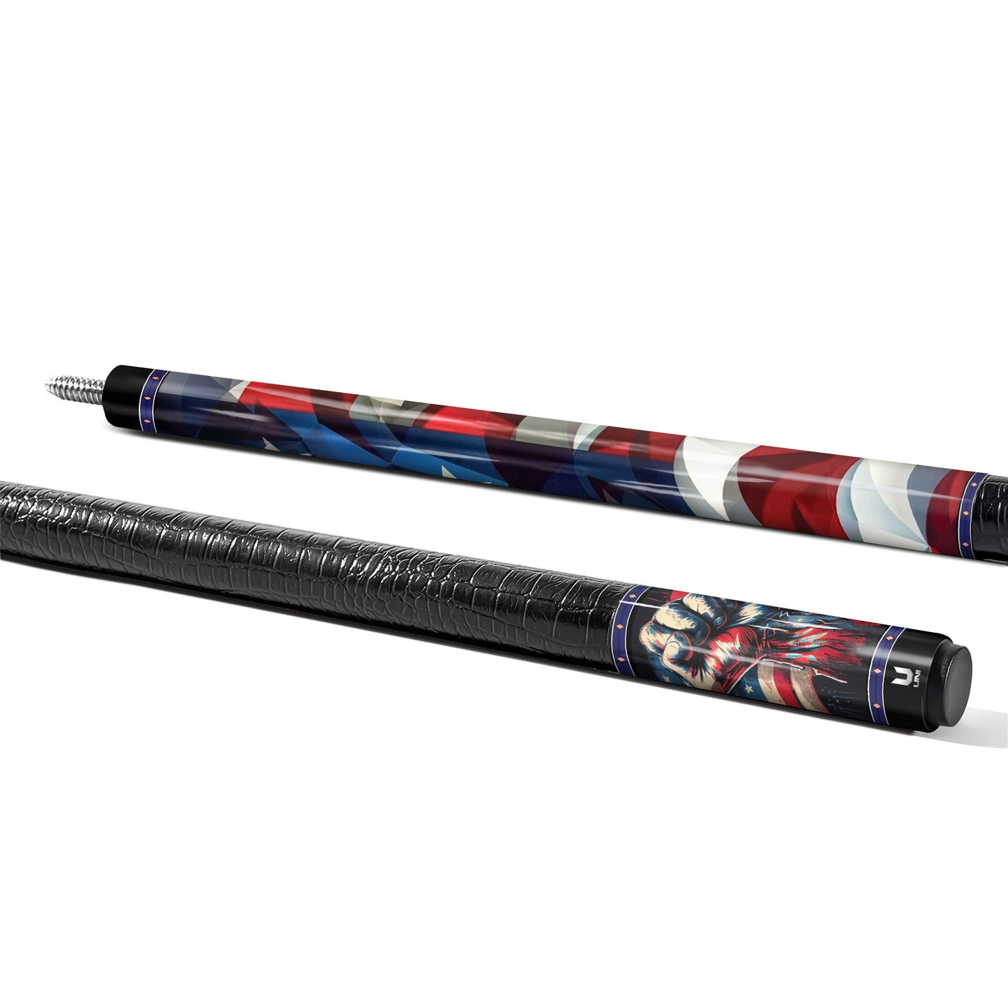 American Grit & Glory Carbon Fiber Pool Cue - Low-Poly Flag & Victory Fist Art Stick