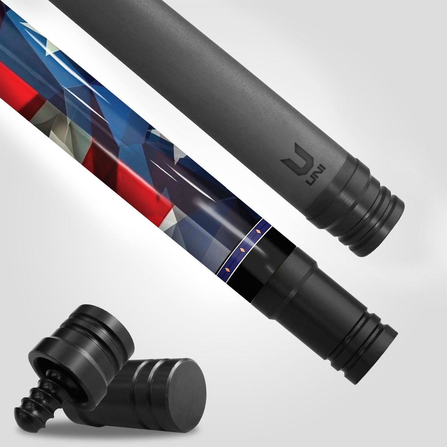 American Grit & Glory Carbon Fiber Pool Cue - Low-Poly Flag & Victory Fist Art Stick