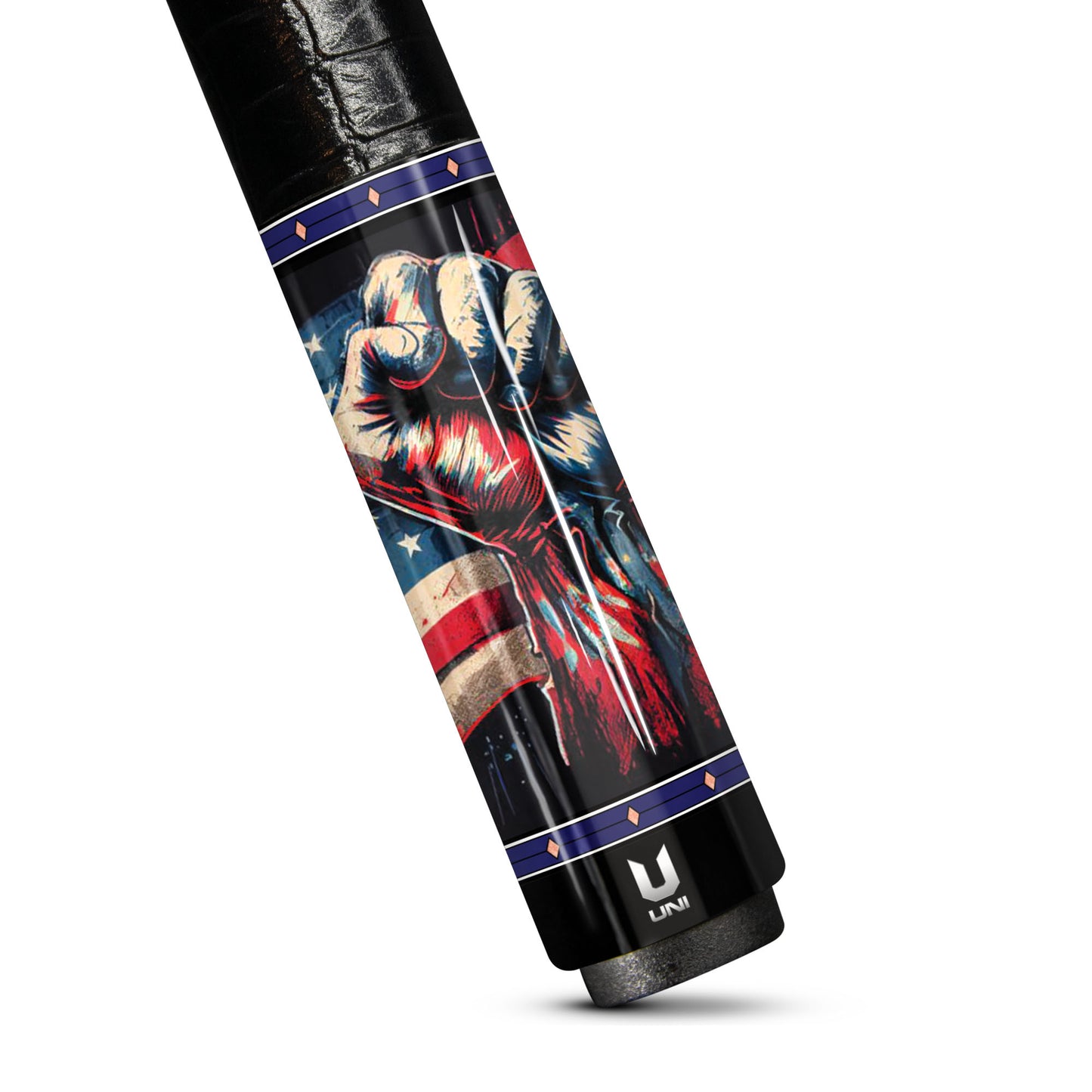 American Grit & Glory Carbon Fiber Pool Cue - Low-Poly Flag & Victory Fist Art Stick