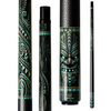 Wowcue Polynesian Glass Fiber Pool Cue | Black Basalt Ti'i Masks Bronze Tatau Theme