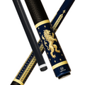 Wowcue Gold Foil Lion Glass Fiber Pool Cue | Heraldic Gold Lion on Navy Theme