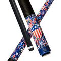 Wowcue American Flag Glass Fiber Pool Cue | Vinyl Sticker Shield on Navy Theme