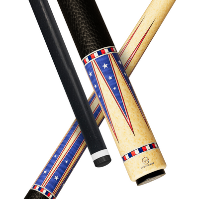 Wowcue USA Pride Glass Fiber Pool Cue | Star Pennants on Gold Parchment Theme