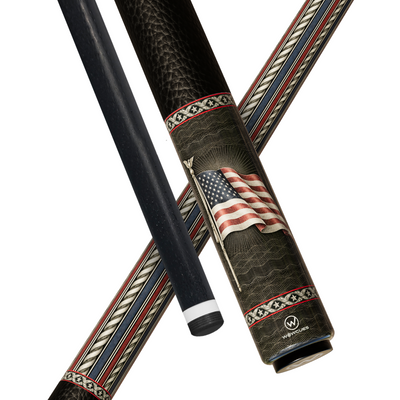 Wowcue American Flag Glass Fiber Pool Cue | Engraved Banknote Flag on Black Guilloche Theme