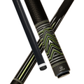 Wowcue Abstract Razor Lines Glass Fiber Pool Cue | Silver Razor Chevrons with Volt Enamel on Black Aluminum Theme