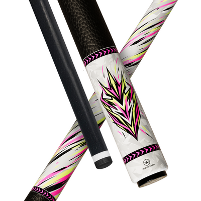 Wowcue Abstract Razor Lines Glass Fiber Pool Cue | Neon Pink and Lime Razor Shield Crest Theme