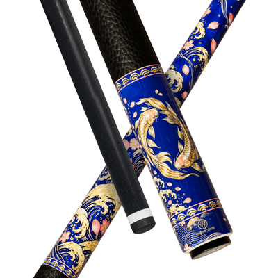 Wowcue Gold Foil Glass Fiber Pool Cue | Koi and Sakura on Golden Waves Theme