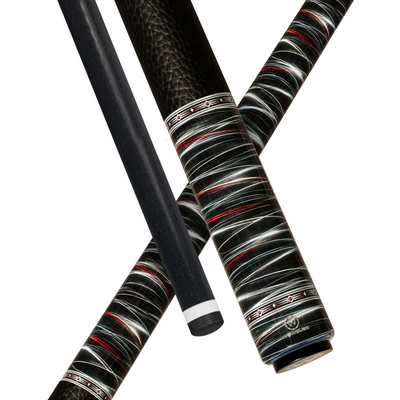 Wowcue Abstract Razor Lines Glass Fiber Pool Cue | Steel Silver Razor Scars with Crimson Accents Theme