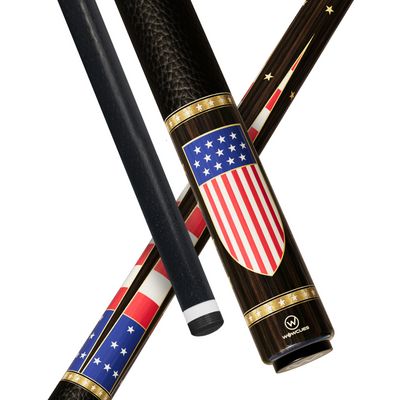 Wowcue American Flag Glass Fiber Pool Cue | Brass Inlay Shield on Ebony Points Theme