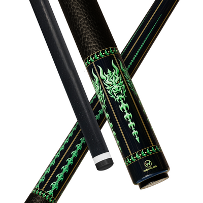 Wowcue Dragon Tribal Glass Fiber Pool Cue | Jade Dragon Totems on Navy Black Lacquer Theme