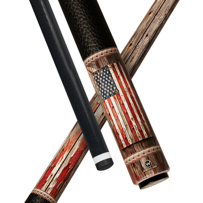 Wowcue Vintage American Flag Glass Fiber Pool Cue | Weathered Barn Plank Flag Theme