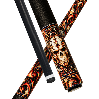 Wowcue Skull Tribal Line Glass Fiber Pool Cue | Electric Orange Theme