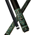 Wowcue Polynesian Glass Fiber Pool Cue | Black Basalt Ti'i Masks Bronze Tatau Theme