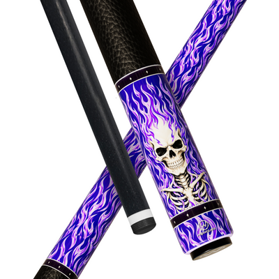 Wowcue Skeleton Flames Glass Fiber Pool Cue | Ivory Skull Purple Flames Theme