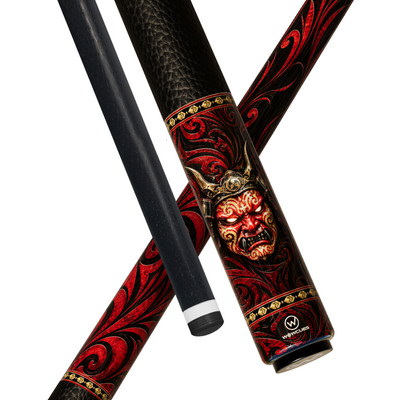 Wowcue Samurai Mask Tribal Glass Fiber Pool Cue | Red Lacquer Oni Mask Theme