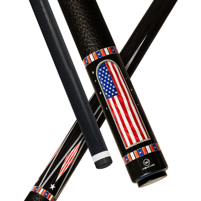 Wowcue American Flag Glass Fiber Pool Cue | Inlaid Stone Flag on Ebony Arch Theme