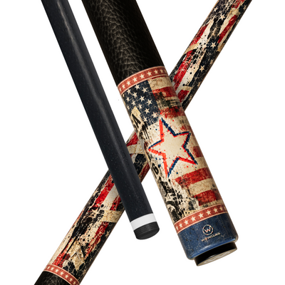Wowcue Vintage American Flag Glass Fiber Pool Cue | Punk Star and 1776 Stencil Theme