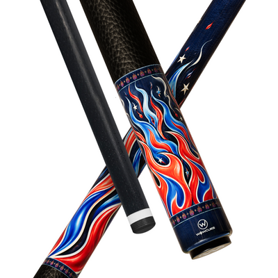 Wowcue Blue-Red Flame Glass Fiber Pool Cue | Burning Horizon Under Starry Night Theme
