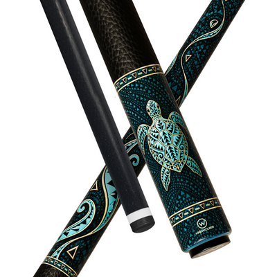 Wowcue Polynesian Glass Fiber Pool Cue | Teal Honu Sea Turtle Waves Theme
