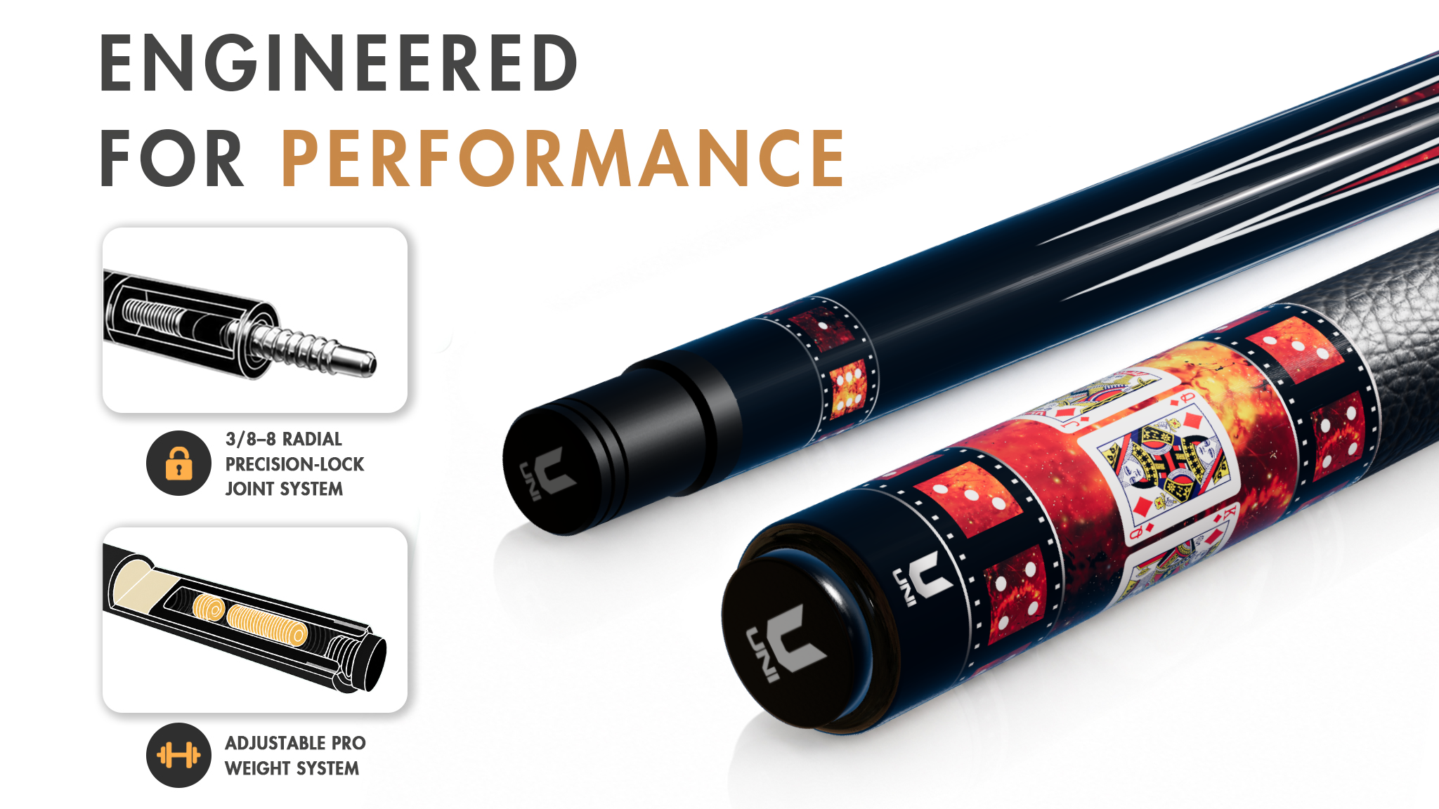 Uni Royal Flush Carbon Fiber Pool Cue | Ruby Red Stone Pattern - Detail 1