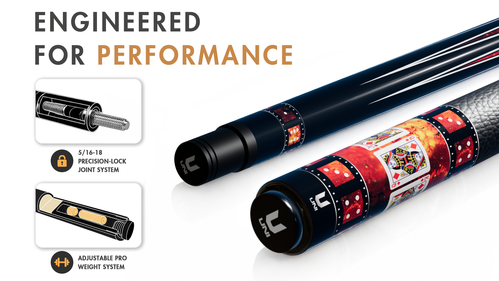Uni Royal Flush Carbon Fiber Pool Cue | Ruby Red Stone Pattern - Detail 1