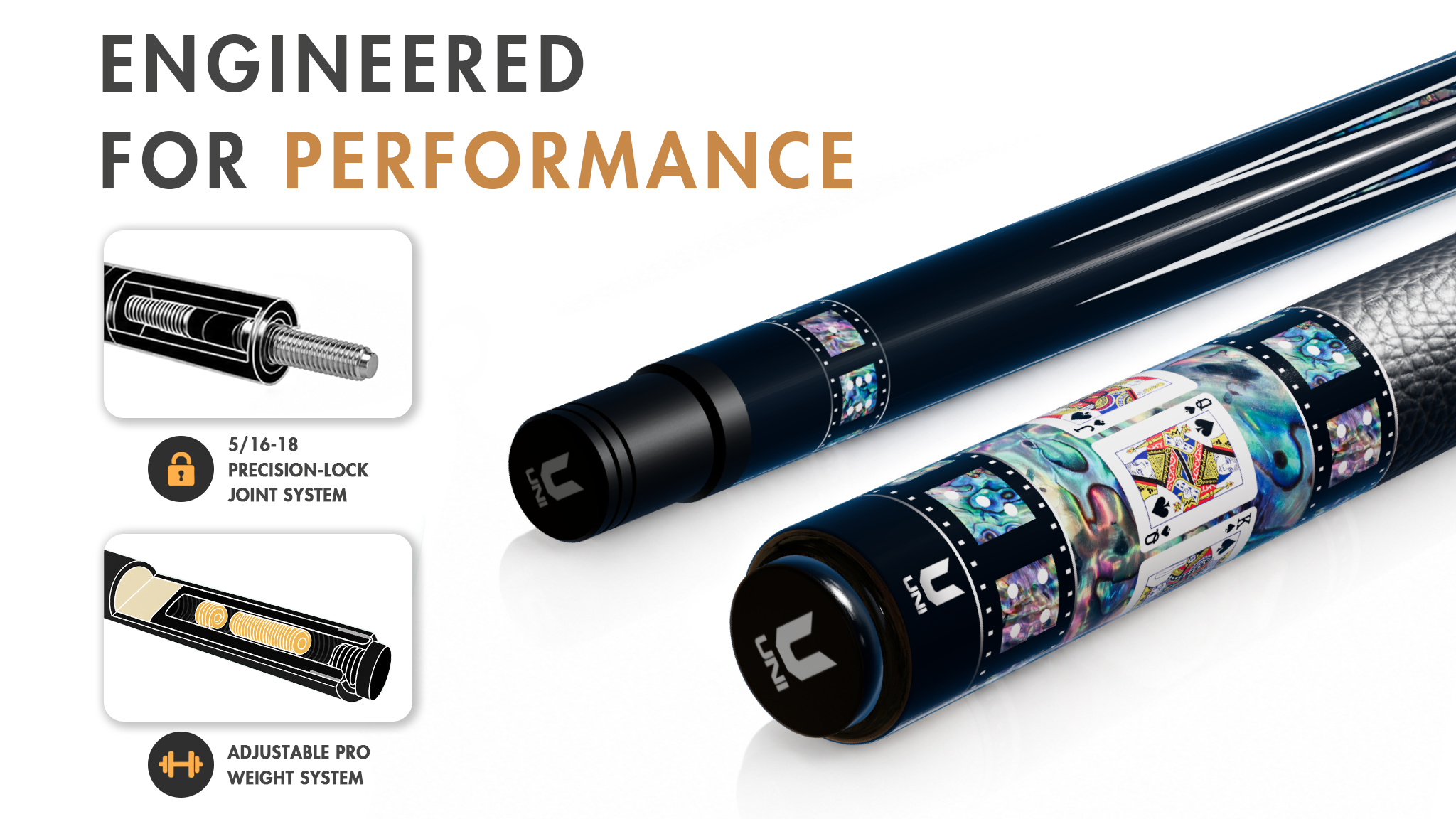 Uni Royal Flush Carbon Fiber Pool Cue | Abalone Shell Pattern - Detail 1