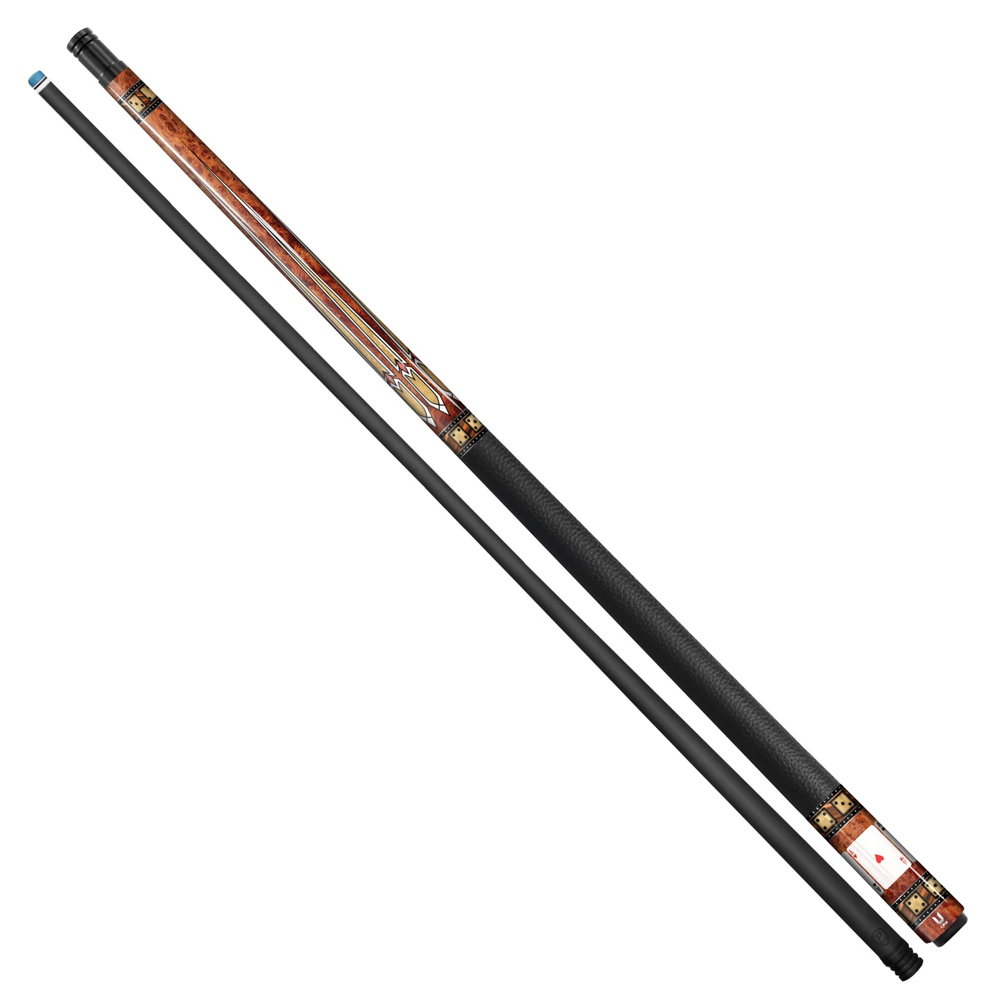 **Grandmaster Series Carbon Fiber Pool Cue - "The Royal Inlay" | Premium Burl Wood Finish & Precision Graphics**
