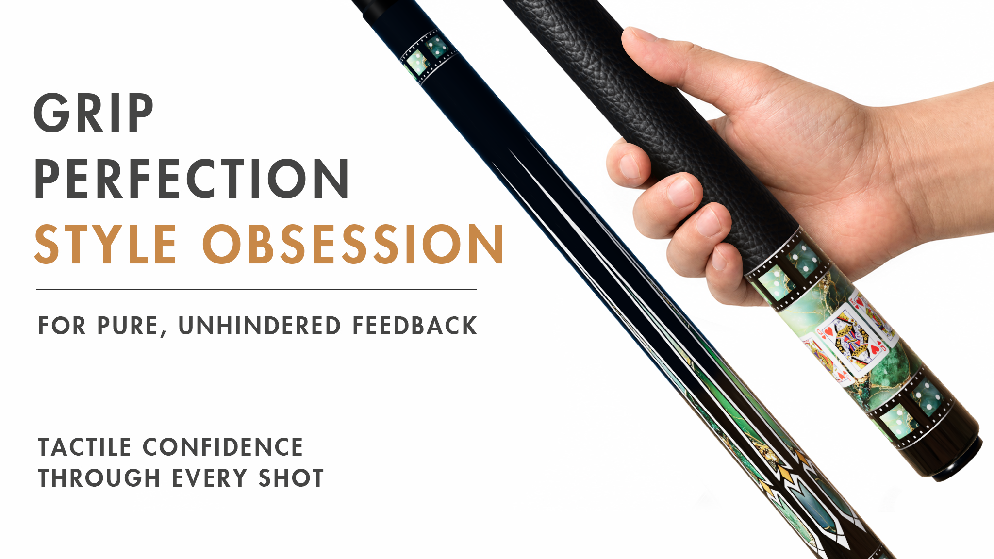 Uni Royal Flush Carbon Fiber Pool Cue | Emerald Malachite & Gold - Detail 2
