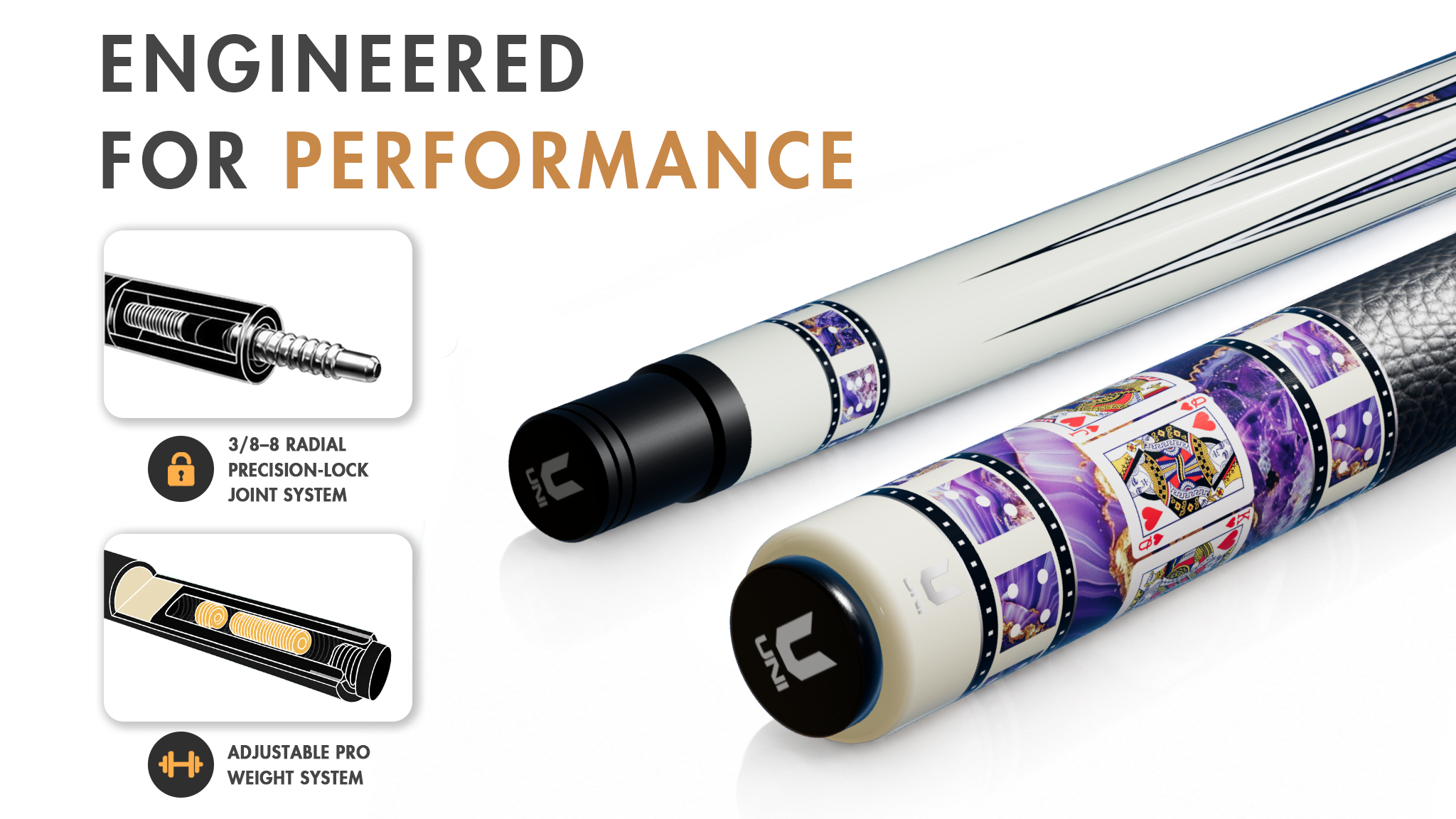 Uni Royal Flush Carbon Fiber Pool Cue | Amethyst Purple Stone - Detail 1