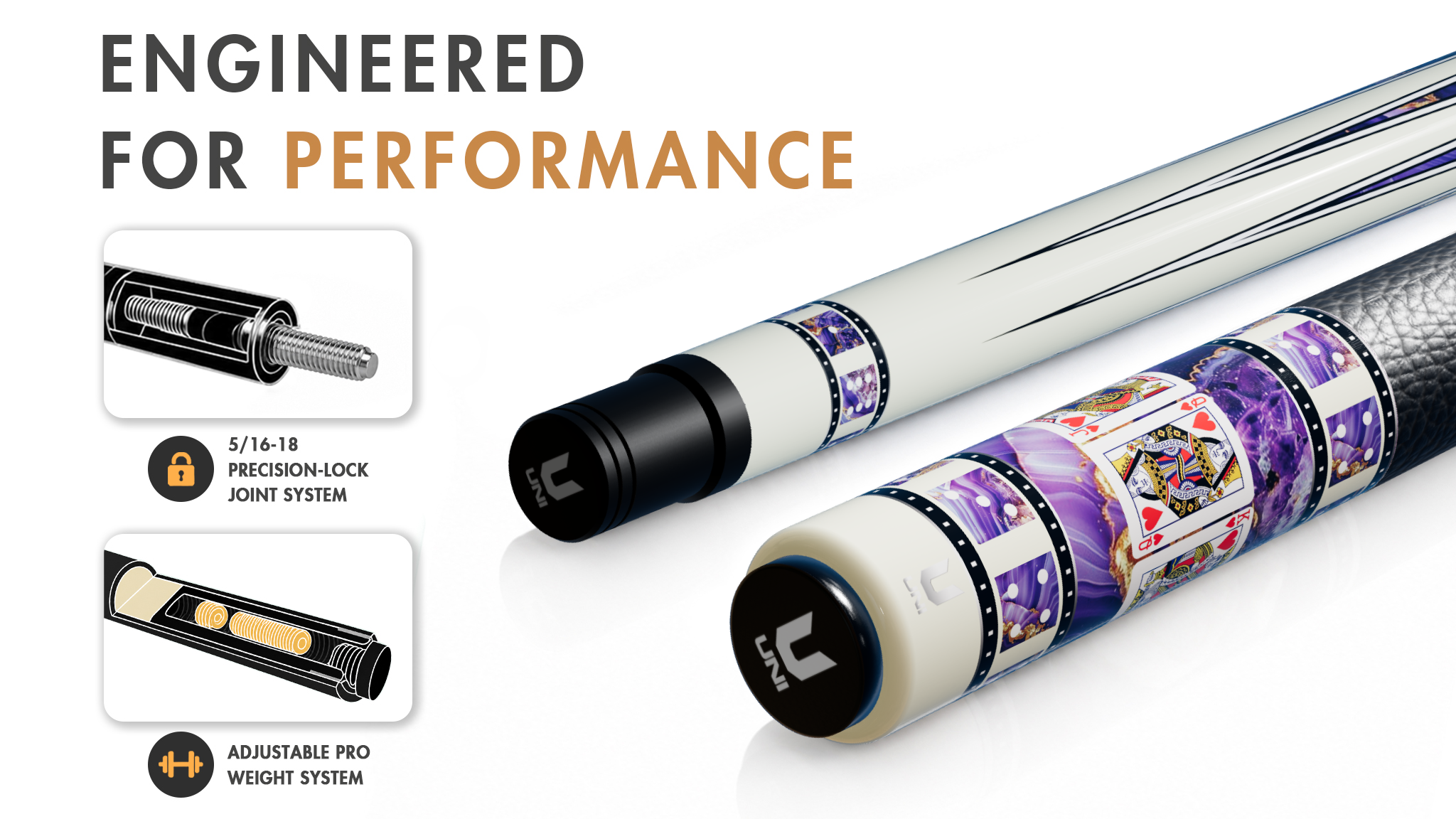 Uni Royal Flush Carbon Fiber Pool Cue | Amethyst Purple Stone - Detail 1