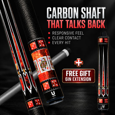 Uni Royal Flush Carbon Fiber Pool Cue | Ruby Red Stone Pattern